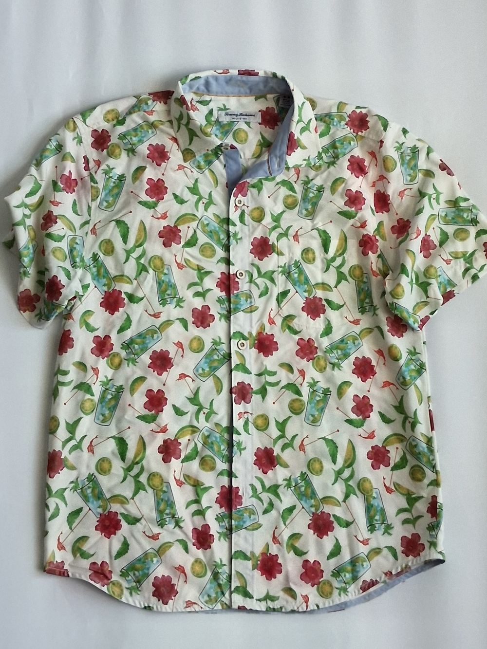 Tommy Bahama White Short-Sleeve Tropical Button-Down with Red & Green Print
